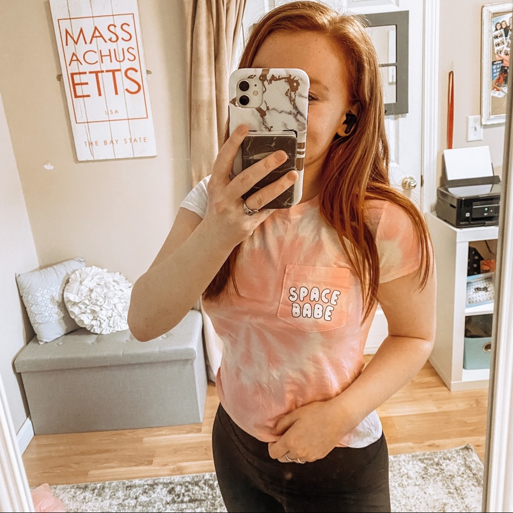 NWT “Space Babe” Tie Dye Pink Graphic Tee